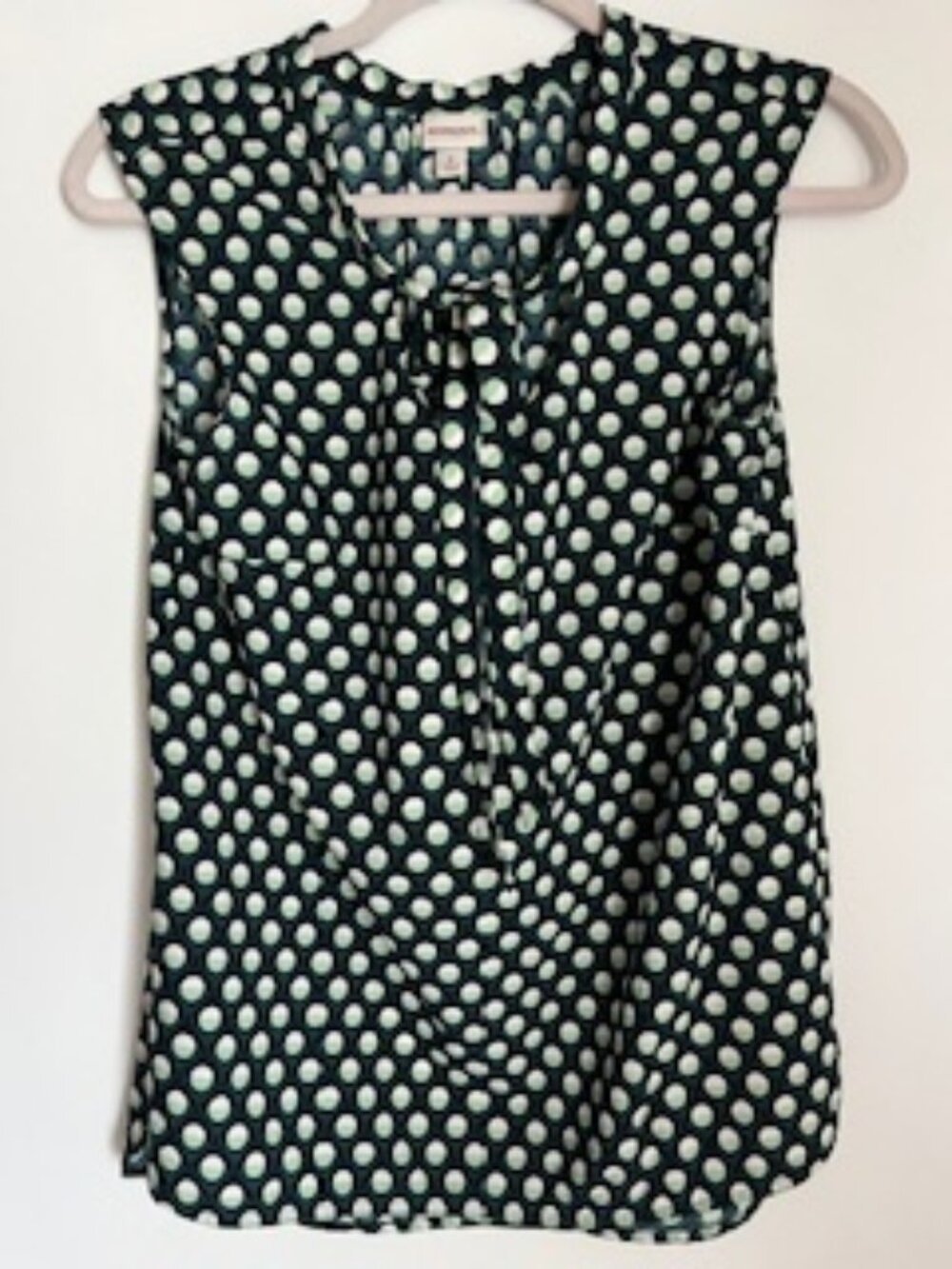 🧡3/15 Merona Green White Polka Dot Tie Neck Blouse S